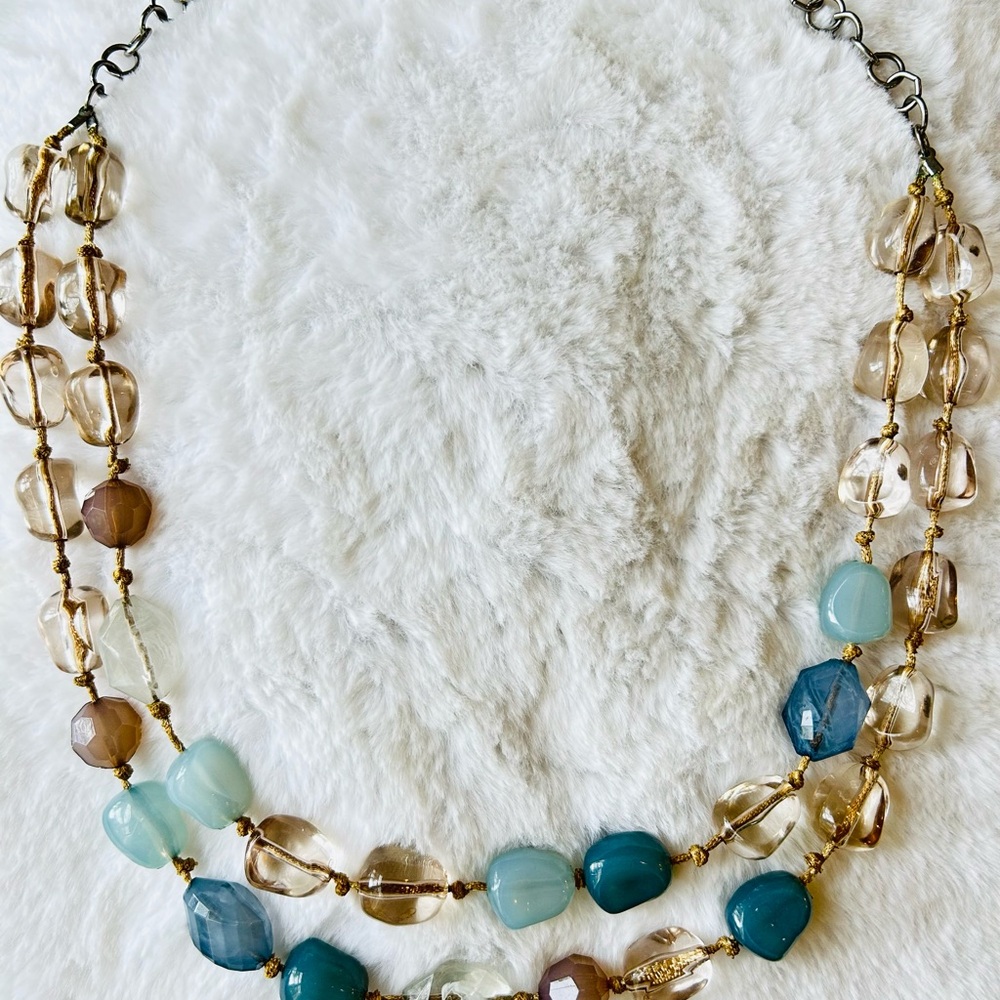Ann Taylor Blue Multi-Strand Necklace with Organic Design